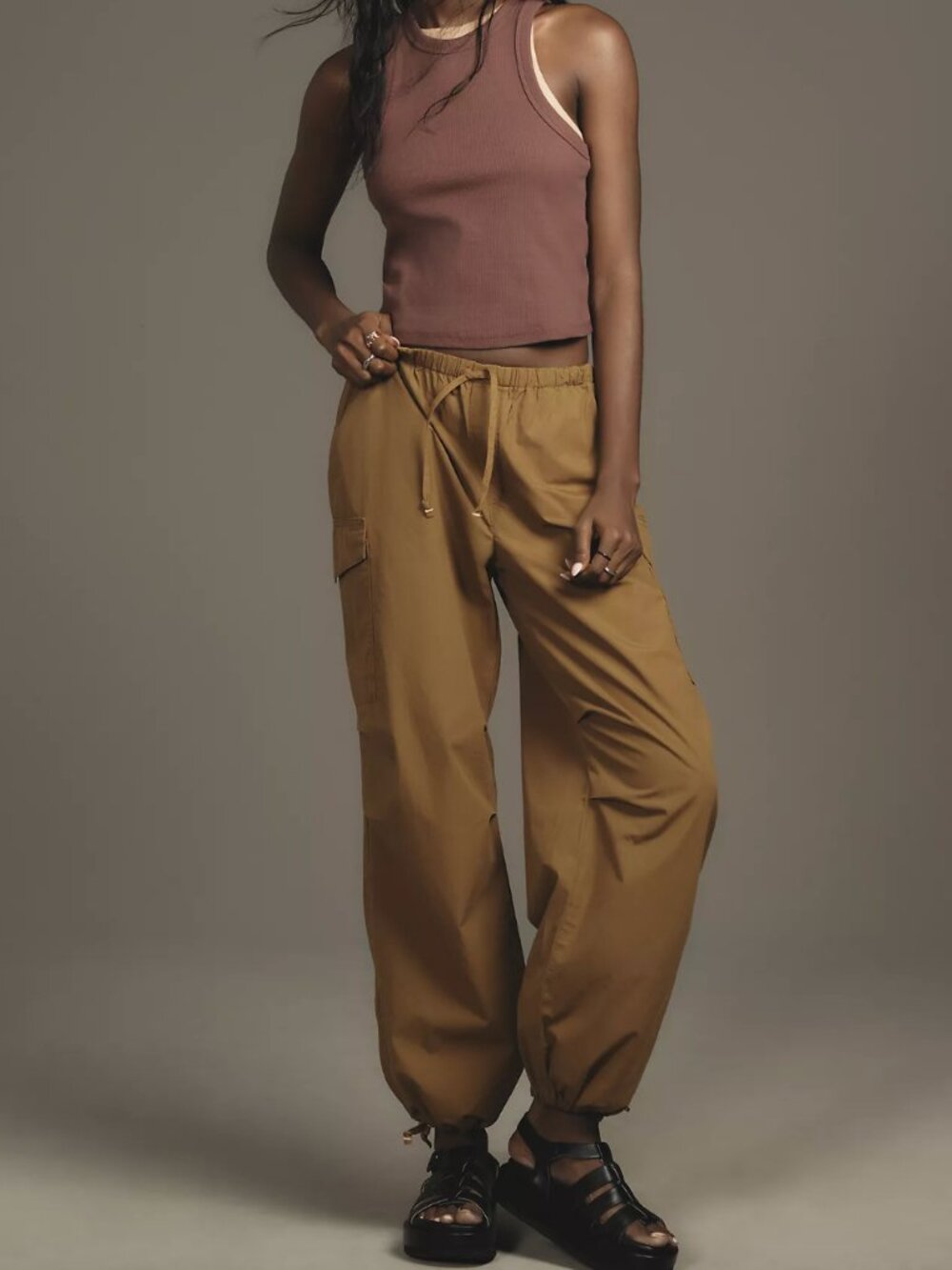 Anthropologie Pilcro Pull-On Parachute Pants Tan Size Small